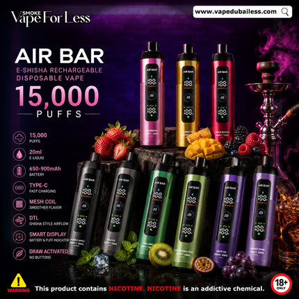 Air Bar E-Shisha 15000 Puffs – 3mg Rechargeable Disposable Vape Fast Vape Delivery in UAE 2026