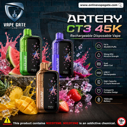 Artery CT3 45K Rechargeable Disposable Vape (45,000 Puffs) Vape Delivery UAE 