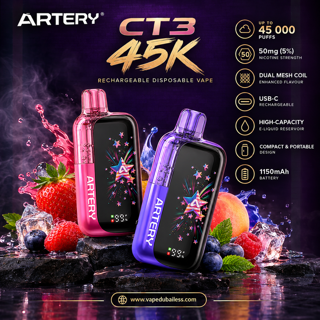 Artery CT3 45K Rechargeable Disposable Vape (45,000 Puffs) Same Vape Delivery 
