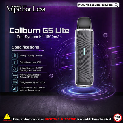 Caliburn G5 Lite Pod System Kit 1600mAh Fast Vape Delivery Dubai and KSA 