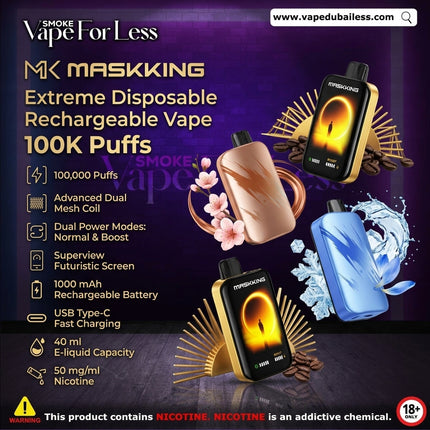 Maskking - Extreme Disposable Rechargeable Vape 100K Puffs