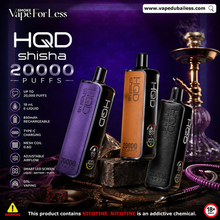 HQD Shisha 20K Disposable Vape 3mg – 20,000 Puffs Rechargeable Best Disposable Vape In UAE 