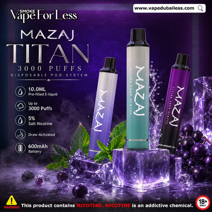 MAZAJ TITAN Disposable Vape 3000 Puffs Delivery Vape Abu Dhabi
