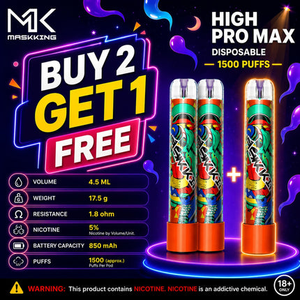 Maskking High Pro Max Disposable (1500 Puffs) Vape Offer Online Abu Dhabi 2025