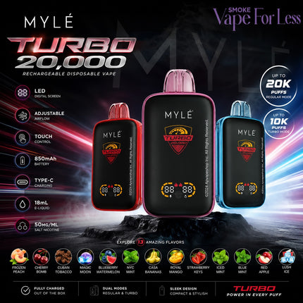 Myle Turbo Rechargeable Disposable Vape (20,000 Puffs) Best Seller Dubai 2026