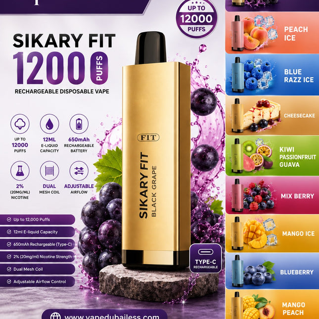 Sikary Fit Rechargeable Disposable Vape (12,000 Puffs) Vape Same Day Delivery Abu DHabi