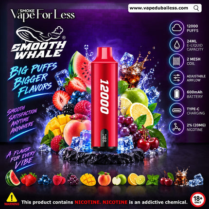 Smooth Whale 12000 Puffs Disposable Vape - Same Day Vape Delivery Dubai