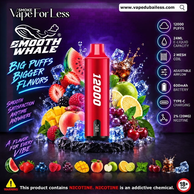 Smooth Whale Disposable Vape (12,000 Puffs) Disposable vape delivery uae
