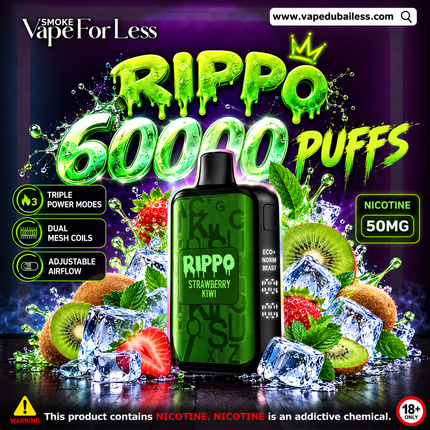 Strawberry Kiwi Rippo 60000 Puffs - Vape Delivery Abu Dhabi