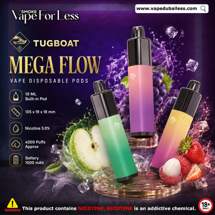 TUGBOAT MEGA FLOW Disposable Vape 4000 Puffs Vape Free Delivery Dubai 