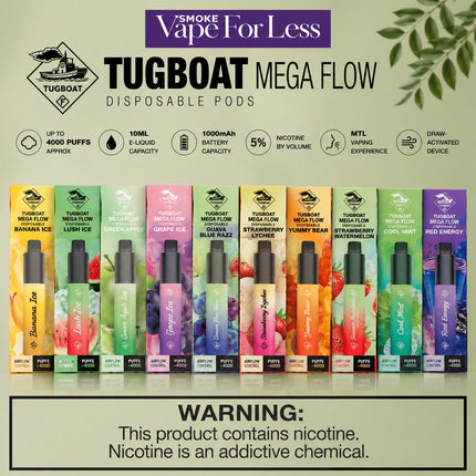 TUGBOAT MEGA FLOW VAPE DISPOSABLE PODS (4000 Puffs) - AVALIBLE IN UAE ABU DHABI DUBAI KSA 