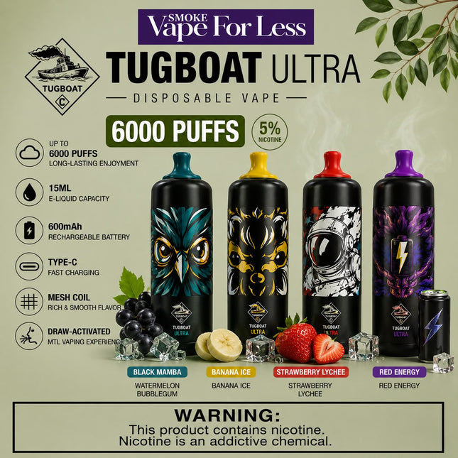 Tugboat Ultra Disposable Vape (6000 Puffs) Best Vape in Dubai