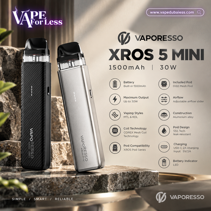 VAPORESSO XROS 5 MINI 1500mAh 30W Pod System - Cheapest Vape Delivery UAE