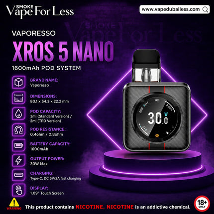 Vaporesso XROS 5 Nano Pod Kit 30W – 1600mAh Touchscreen Vape