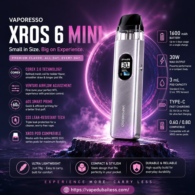 VAPORESSO XROS 6 MINI 1600mAh POD SYSTEM Vape Fast Delivery Dubai 