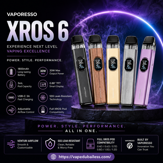 VAPORESSO XROS 6 POD SYSTEM 1800mAh Vape Best Kit Dubai 2026