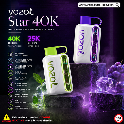 VOZOL Star 40K Disposable Vape – Rechargeable, 40,000 Puffs - Same Day Vape Delivery Dubai