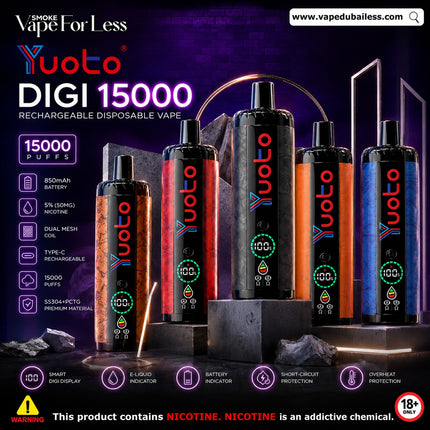 Yuoto Digi 15000 Rechargeable Disposable Fast Vape Delivery Dubai