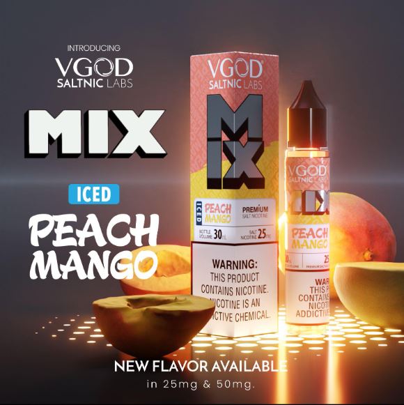 VGOD Iced Peach Mango Salt Nic - 30ml Vape For Less VGOD Iced Peach Mango Salt Nic - 30ml Vape For Less